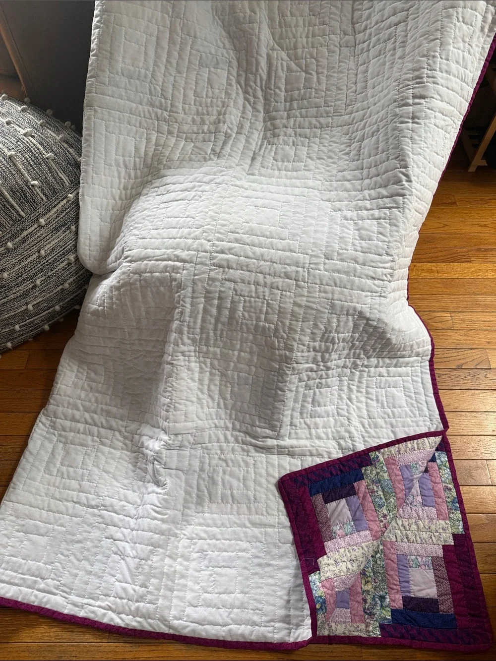 Handmade Purple and White Log Cabin Quilt - Classic Home Bedding